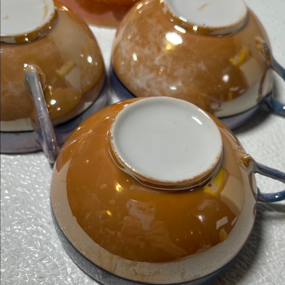 Vintage Japanese Lusterware Copper & Blue Covered Teapot & Creamer Set - Picture 16 of 16